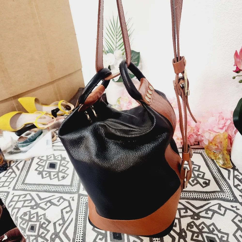 Authentic Valentina Handbag/Sling Backpack Color Black and Tan_8